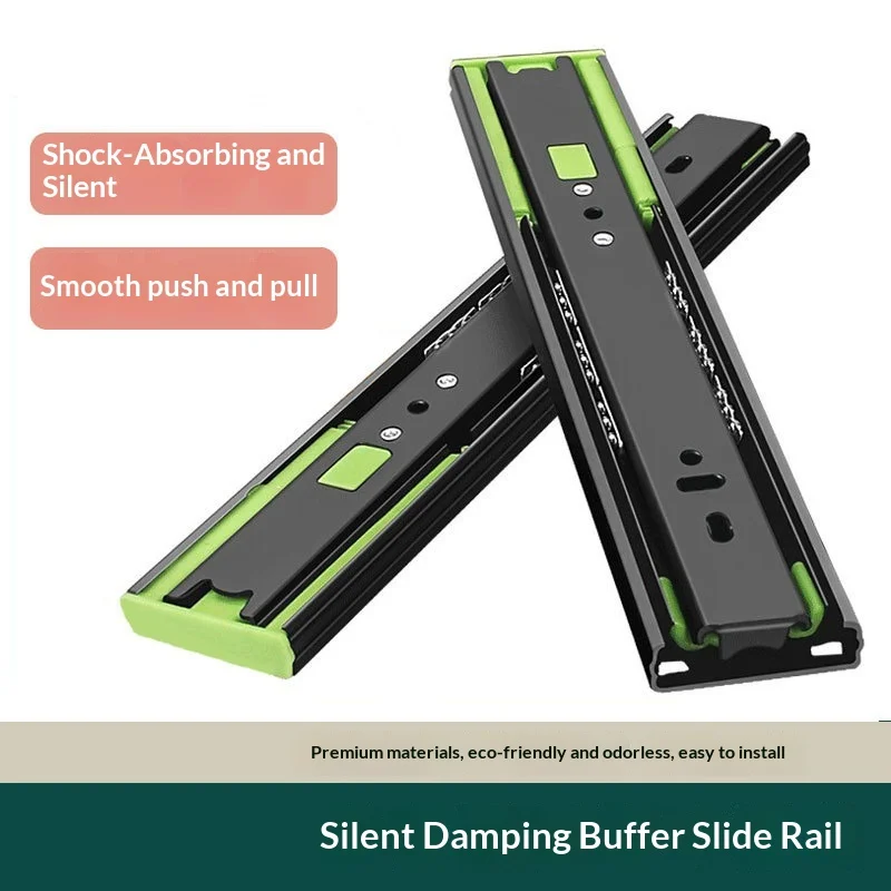 Thickened Three Section Damping Buffer Drawer Slide Rail Silent Solid Steel Ball Track Furniture Guide Rail Hardware Accessories