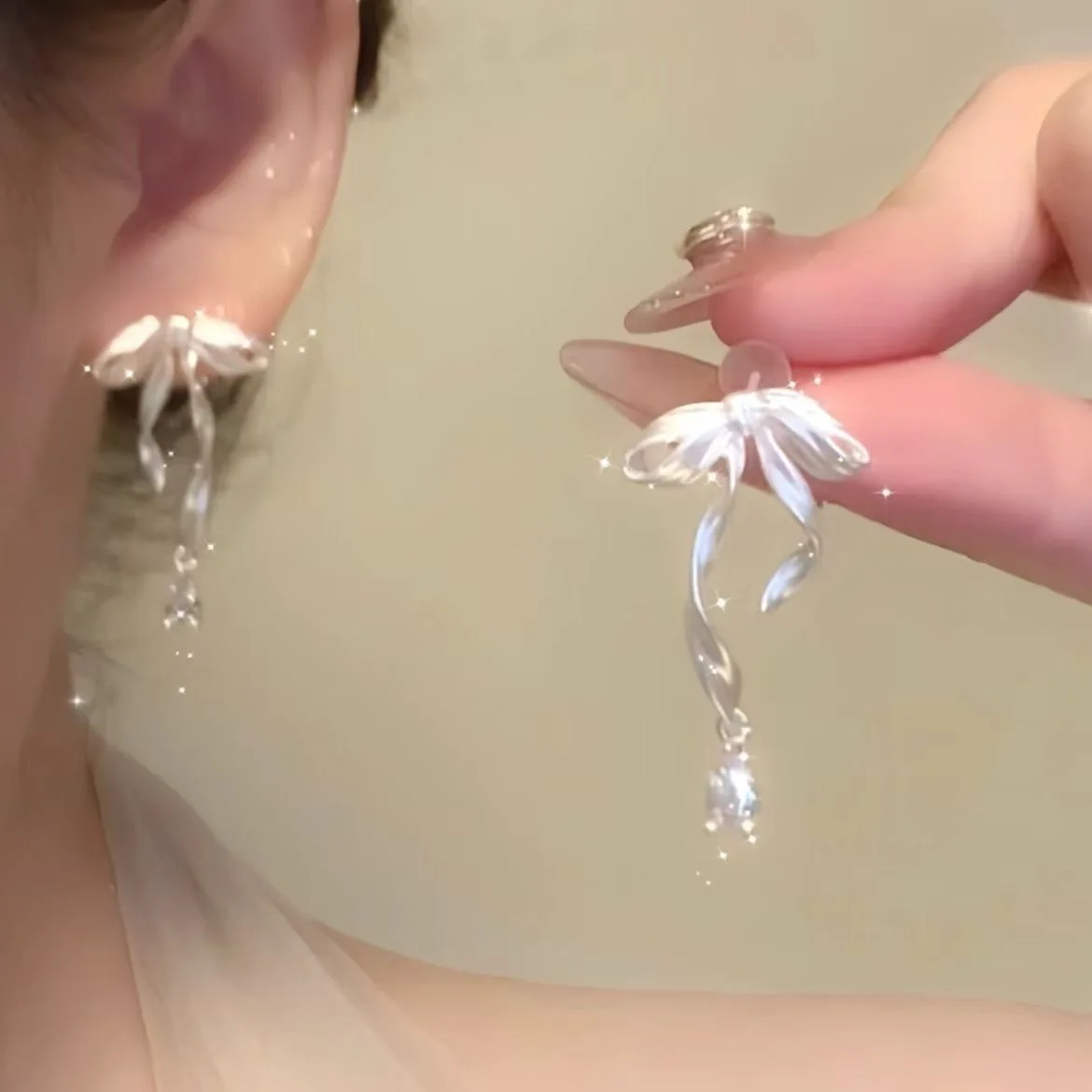 2026 New Style Trendy Sweet Dream Ballet Exquisite Girly Bow Sweet Earrings