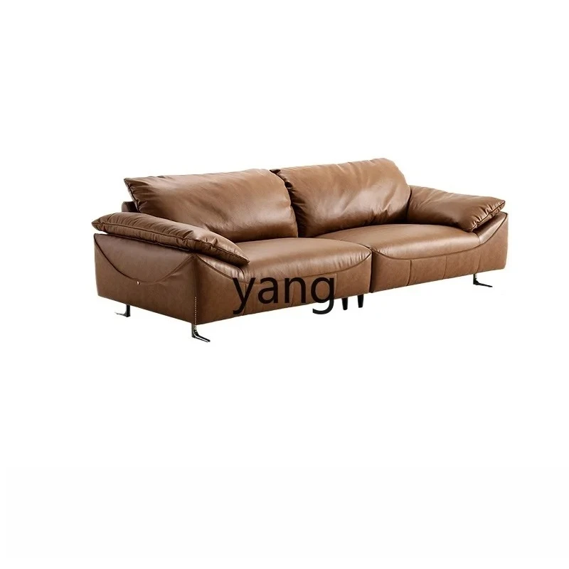 LMM  retro style living room leather sofa straight row three people first layer cowhide