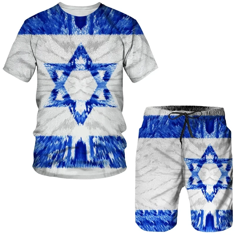 

3D Print Flag Summer Men Short Sleeve Set Men Tracksuits Colorful Funny 2Pcs Sweatshirt Loose O-neck T-shirt Set Men Clothes