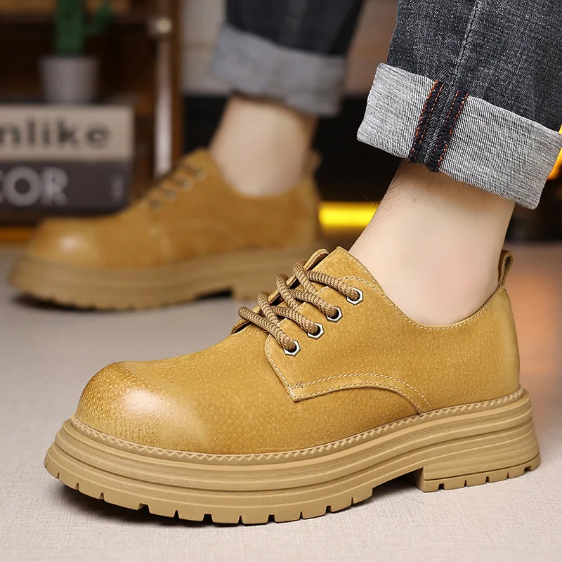 

Workwear shoes for men 2025 vintage spring and autumn leather frosted big head casual leather shoes British style men's shoes