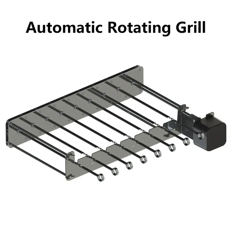 Asador Giratorio Automático para Brochetas, Parrilla Eléctrica para Kebab, Accesorio de Acero Inoxidable para Parrilla de Gas o Carbón, 8 Brochetas