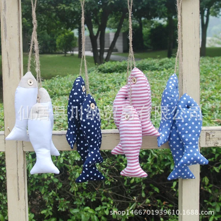 Mediterranean Style Fabric Fish Skewers Cute Mini Fish Pendant Hanging Decoration Home Accessories Crafts Fairy Garden Ornaments