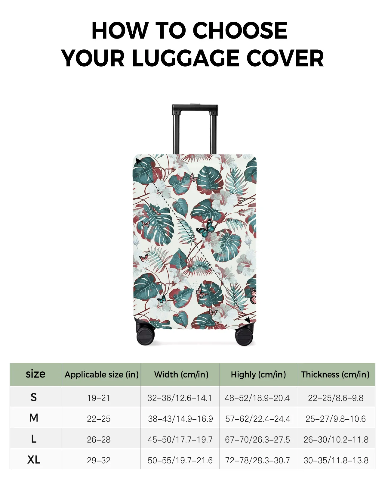 Turtle Back Plant Flower Butterfly Retro Luggage Cover Stretch Baggage Protector Dust Cover for 18-32 Inch Travel Suitcase Case