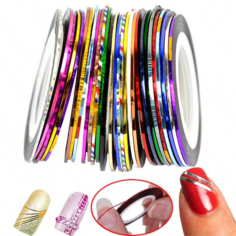 30PCS Nail Striping Tape Metallic Yarn Line 3d Nail Art Tool Color Rolls Nail Decals DIY Nail Tips Sticker Decoration