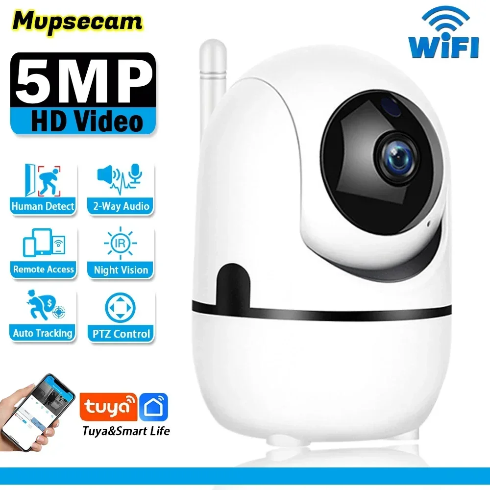 Smart Life 5MP Mini Wireless CCTV Security IP Camera Home Wifi Camera Auto Tracking 360° PTZ CCTV Indoor Baby Monitor Tuya app