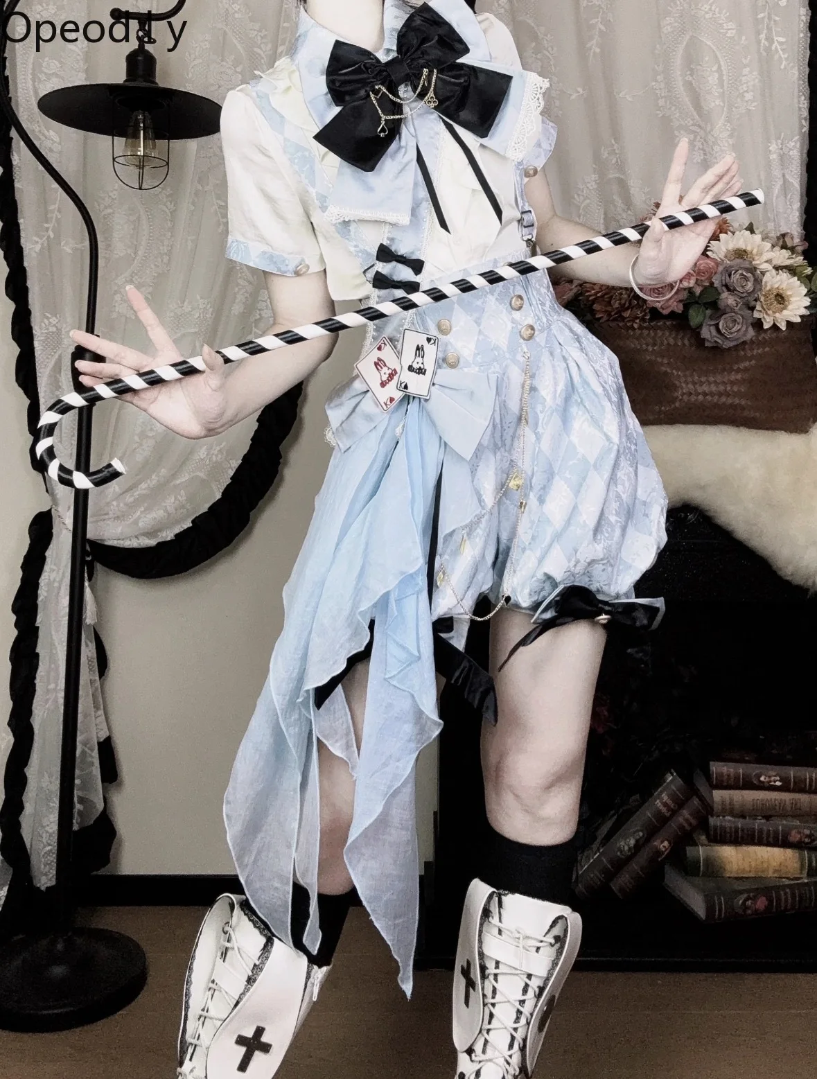 

Palace Style Japanese Original Lolita Prince Outfit Spring and Summer New Cool Slim Overalls Short-sleeved Shirt Set