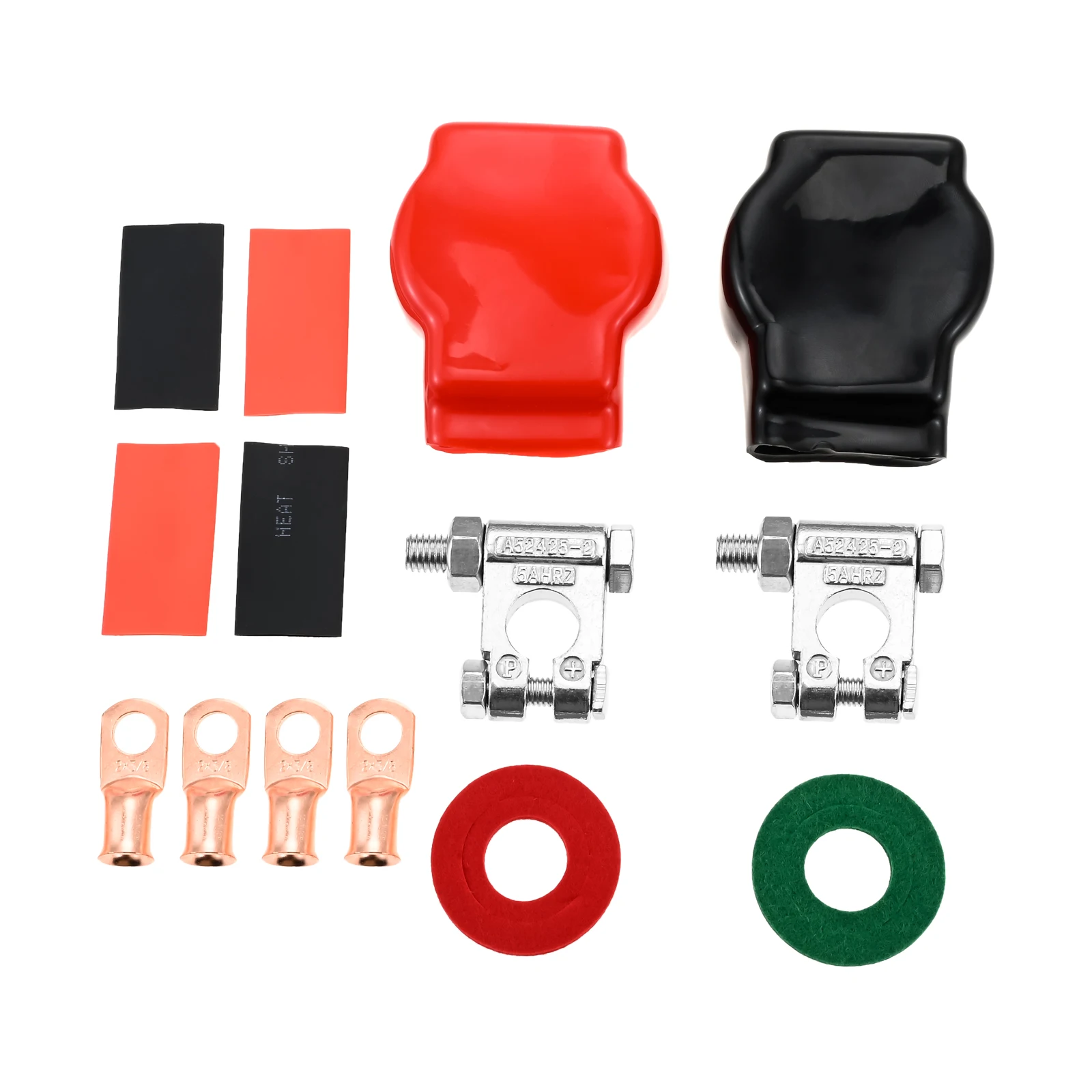 

Положительные отрицательные разъемы для клемм аккумулятора для тяжелых условий эксплуатации с 2 медными наконечниками калибра 3/8 дюйма, 4 термоусадочными, 2 крышки, антикоррозийные шайбы