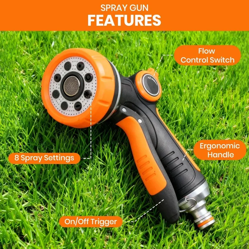 8 Pattern Adjustable High Pressure Water Spray Gun, Portable Garden & Car Wash Hose Nozzle Water Jet Sprinkler Tool