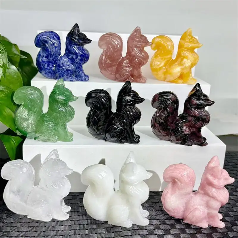 Natural Crystal Quartz Fox Carving Handicraft Ornaments Gift Energy Gemstone Home Decoration Gift 1pcs 6X6CM