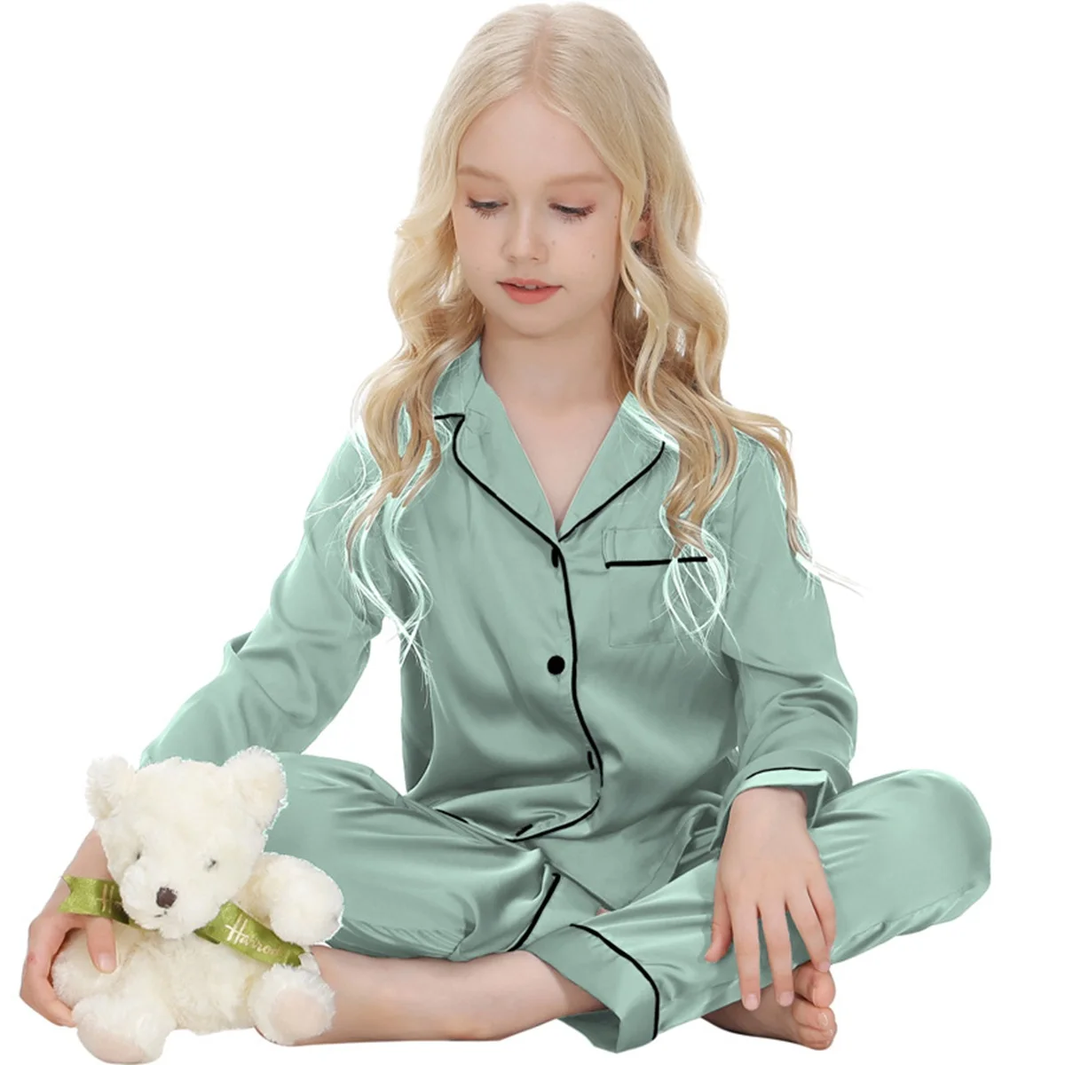 

Пижамные комплекты для мальчиков и девочек 2-14 лет, детские пижамы из шелкового сатина, топ и брюки, пижамы с длинными рукавами, ночные рубашки, домашняя одежда для детей и подростков, одежда для сна