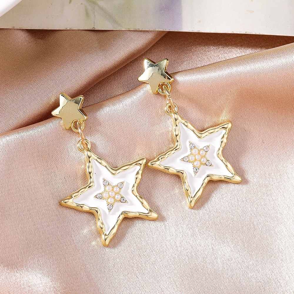 Aihua Goldfarbene Polaris-Stern-Ohrringe für Damen, Kristallsterne, Tropfenohrringe, modisch, für den täglichen Gebrauch, Hochzeit, Party, Schmuck, Geschenke – Detail 17