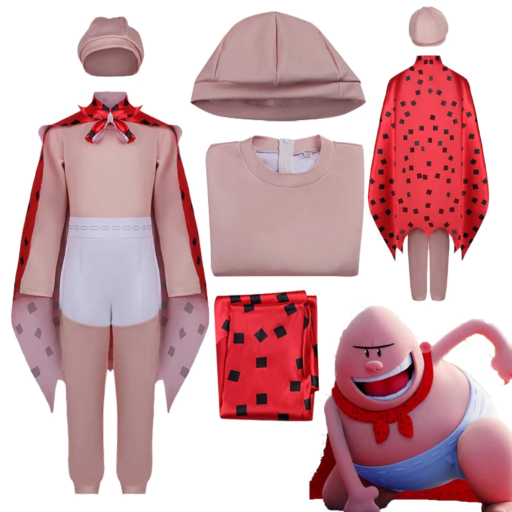 

Cartoon Captain Underpants Cosplay Benny Krupp Jumpsuit Hat Cloak Cloth Outfits Suits Party Disguise Roleplay Halloween Carnival