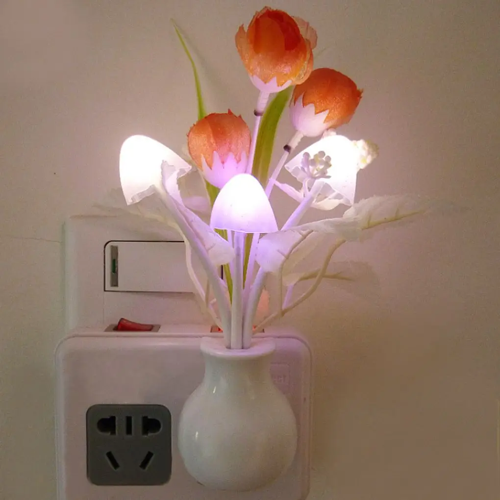 US Plug Mushroom Night Light Flower Sensor Control LED Wall Bedroom Bedside Lamp Romantic Party Luminous Home Decor Lighting