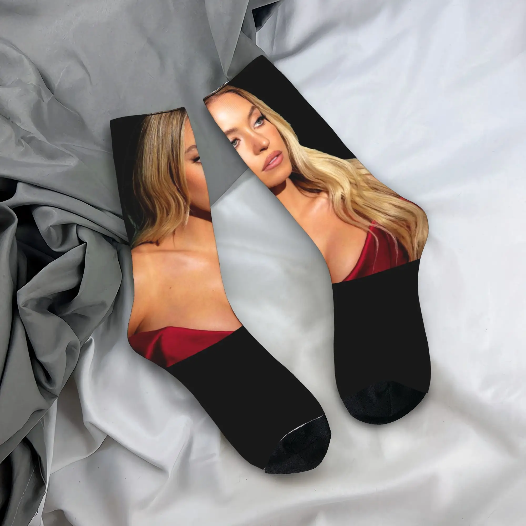 

Sydney Sweeney Socks Autumn Stockings Gothic Women Men Medium Soft Socks Printed Outdoor Sports Anti-Slip Socks