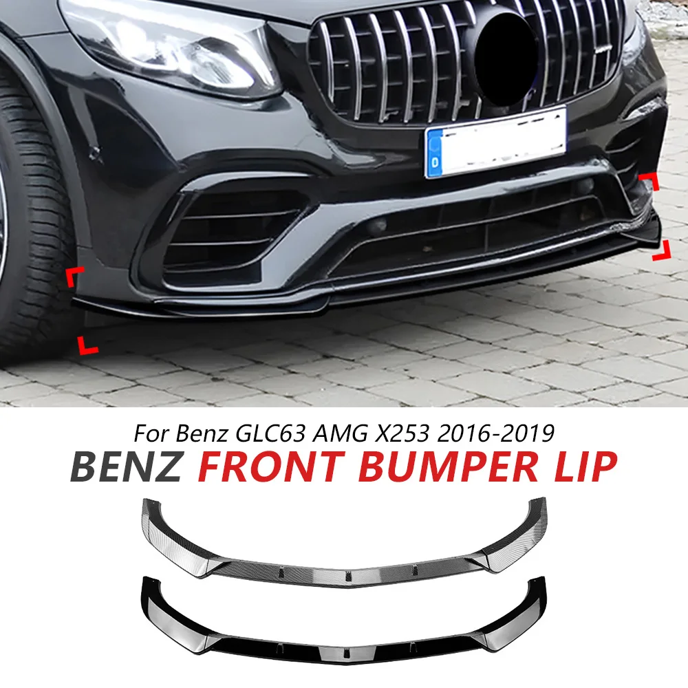 

Front Bumper Lip For Benz GLC63 AMG X253 2016-2019+ Glossy Black Bumper Lip Spoiler Front Lip Accessories Car Update
