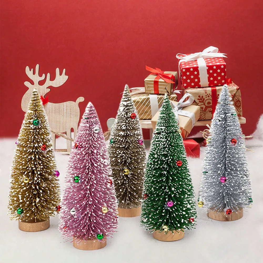 1Pc Mini Christmas Tree Cedar Tree Snowflake Pine Needle Tree Doll House Festival Tabletop Miniature Snow Decor