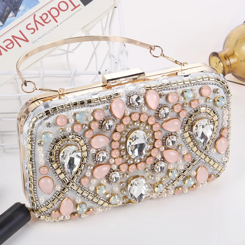 New European and American Heavy Industries Women\'s Dinner Bag Metal Chain Shoulder Bag with Diamond Handbag Women\'s Storage Bag