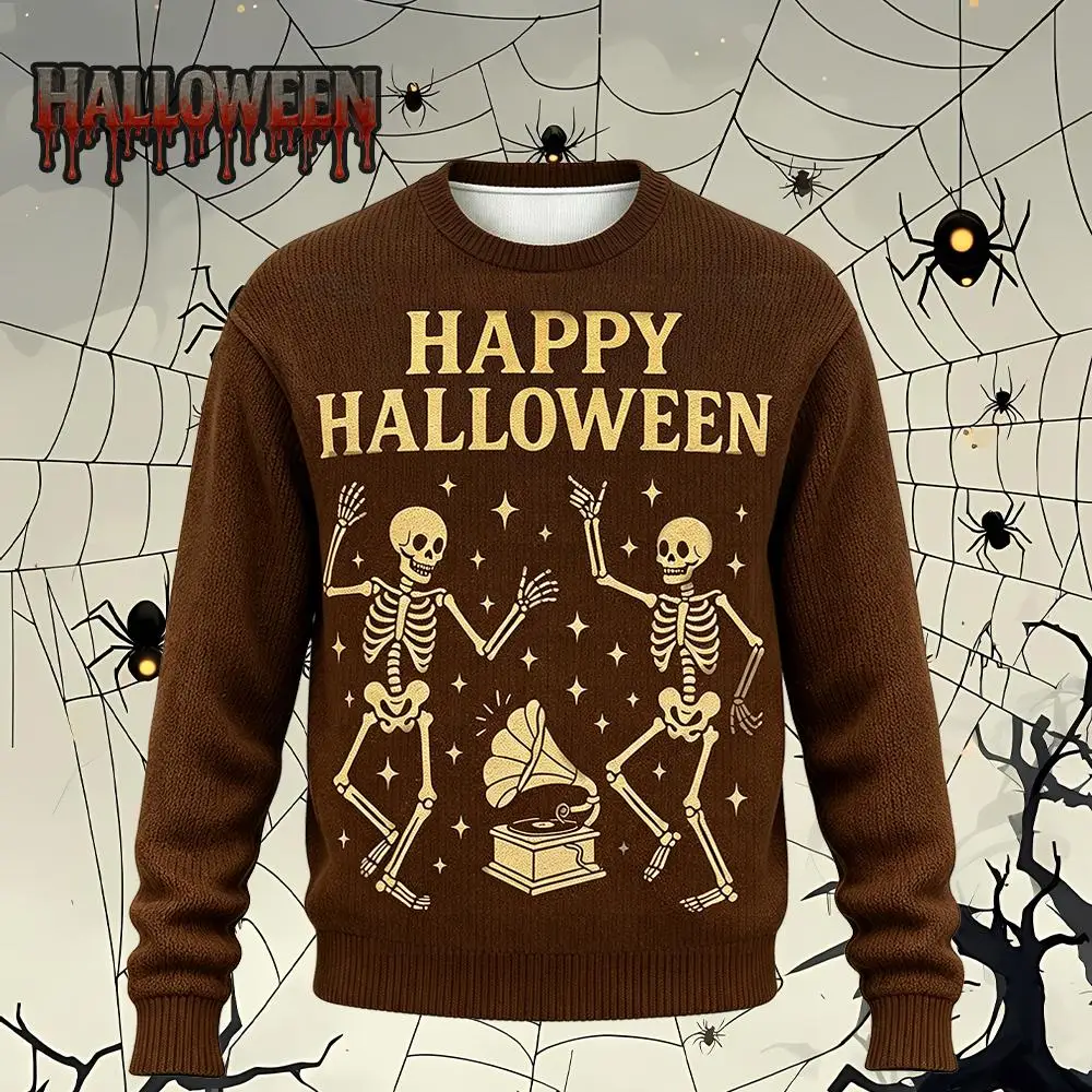 Funny Skull Print Halloween Ugly Sweater Street Harajuku Style Y2k Sweatshirt Autumn Winter Causal Pullover Long Sleeve Tops