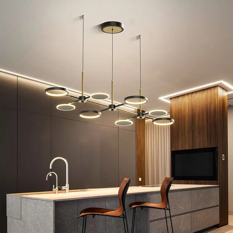 Lámpara colgante LED de aluminio moderna, candelabros dorados y negros de aluminio de lujo para sala de estar, comedor, cocina, isla, accesorios de iluminación