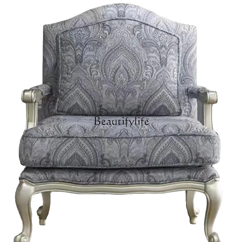 

American light luxury solid wood living room single sofa leisure chair fabric balcony sofa chair