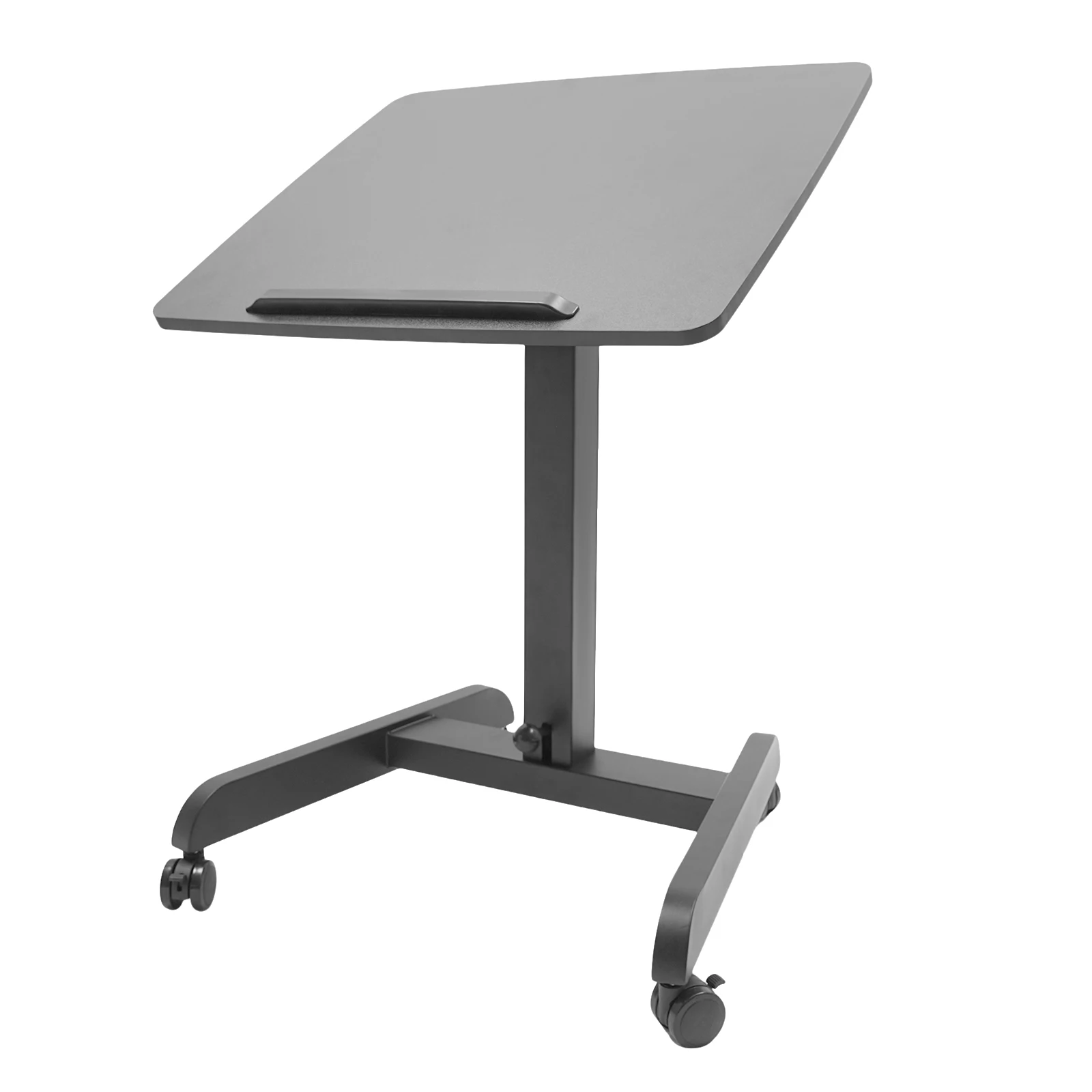 Durable Stand Up Computer Workstation with Adjustable Height and Multi-Angle Desktop, 4 Wheels with Brakes, Sturdy Iron Frame