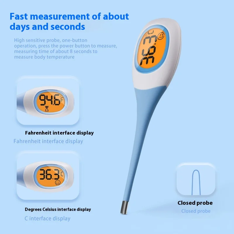 AIQUE-termómetro de fiebre retroiluminado de 8 segundos, Digital LCD médico para el hogar, medida rápida, cuerpo suave para niños, bebés y adultos