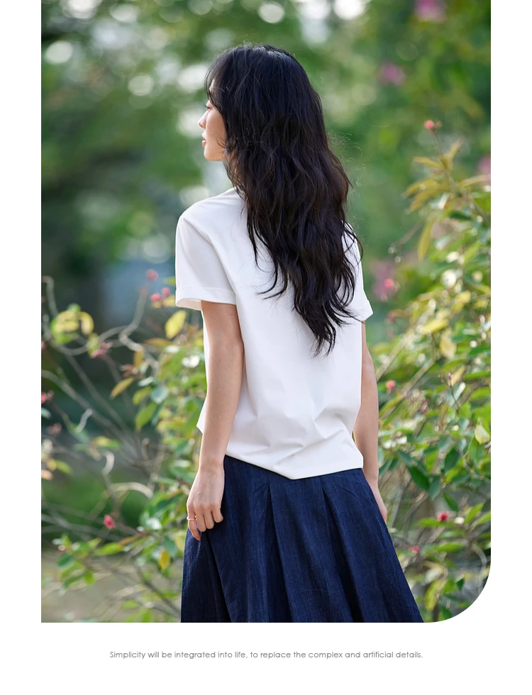 VIMLY Embroidery White Graphic T-shrits Woman Short Sleeve Women's Summer Tops 2025 Casual Printed Tees Ladies Clothing A1233