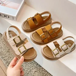 Dziecięce kapcie w stylu retro klamra dziecięce letnie buty na plażę proste z wystającym palcem klasyczne jednokolorowe chłopięce dziewczęce sandały na co dzień 2024 nowość