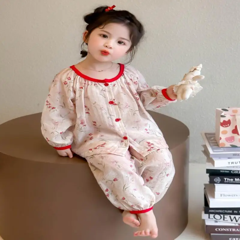 لطيف الأميرة مجموعة الفتيات ملابس علوية بأكمام طويلة للربيع غزل القطن ملابس المنزل بيجامات أطفال Kawaii معطف غير رسمي ملابس الأطفال #2