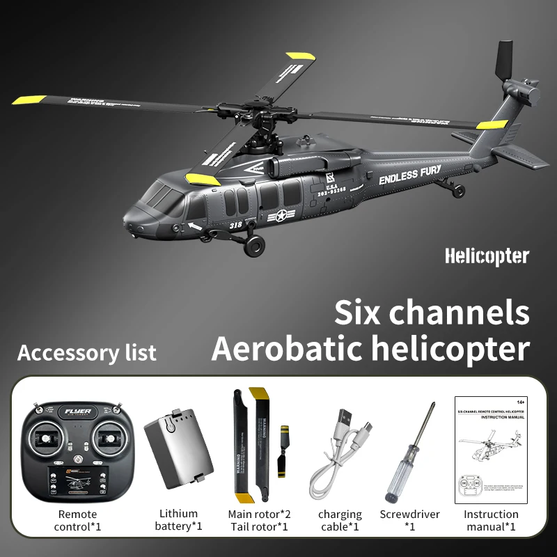 New Black EagleJjrc-U9901-Yw 2.4ghz Rc Six-Channel Simulation Helicopter (Fixed Height+Optical Flow)  Toys Gifts Rc Helicopter