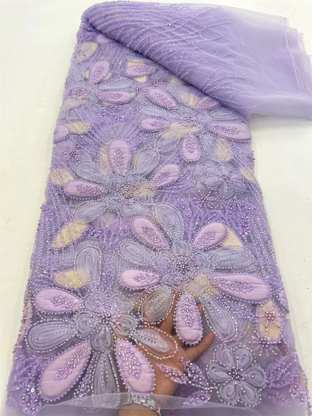 

Высококачественная нигерийская кружевная ткань с африканскими пайетками и бисером, сетка для свадебных и праздничных платьев, новейший дизайн 2026 года, 5 ярдов