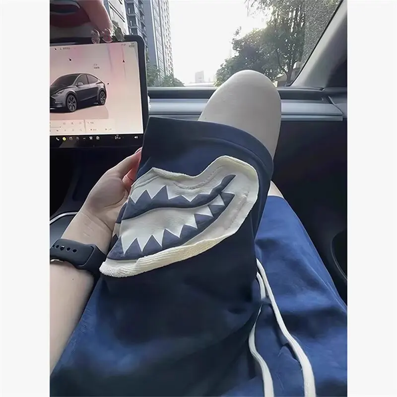 

Летние мужские шорты большого размера с аппликацией в виде акульей пасти, из полиэфирного волокна, прямые, спортивные, средней длины, Cleanfit