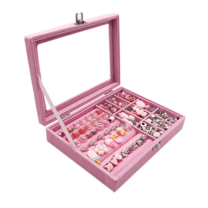 女の子のためのビーズのブレスレットのセット,アクリルの穴のある手作りのジュエリーボックス