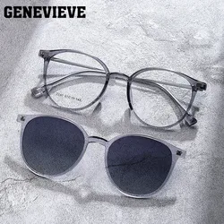 GENEVIEVE Magnetic Clip-On Eyewear Round Fashion Optical Myopia Driving Polarized Sunglasses Blue Light Protection Glasses 2240