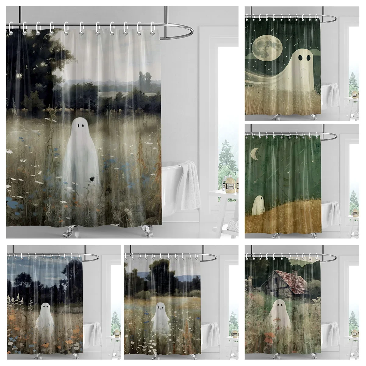 Home decoration shower curtains for bathroom waterproof curtain fabric Modern Nordic style Living Room Halloween Autumn Pumpkin