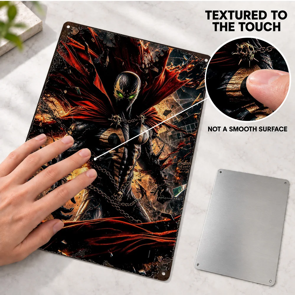 Spawn Character Textured Metal Poster Customized Aluminum Sign Comic Book Illustration Wall Art In Home Office Fantasy Fan Gift