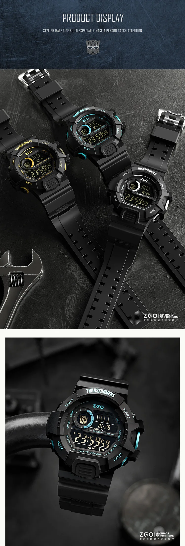 Transformers Co Branded Watch 2024 Waterproof Night Light Fashion Sports Boys Electronic Watch
