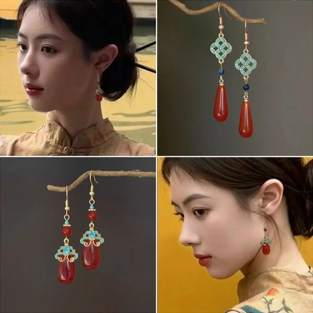 Water Drop Shape Pendant Earrings Auspicious Cloud Pattern Ancient Palace Style Chinese Style Earrings Hanfu Accessories