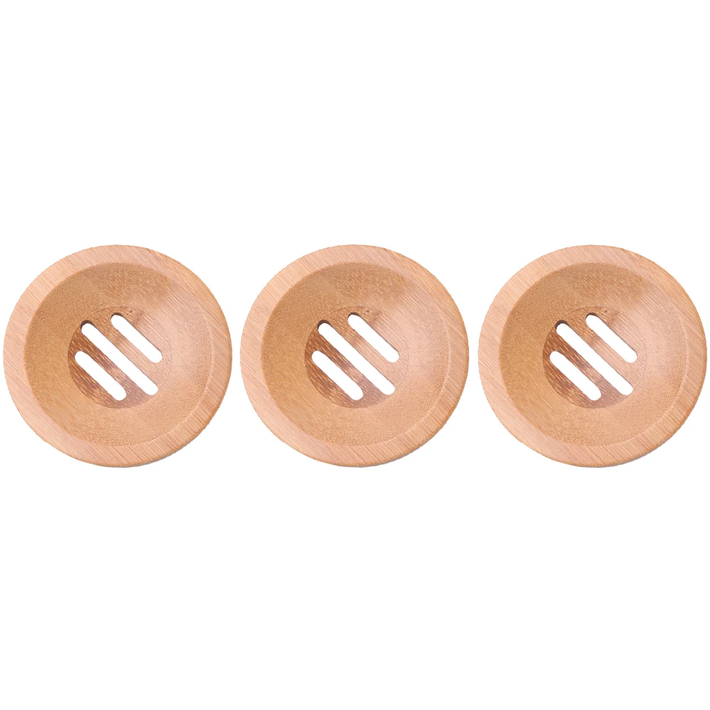 

3pcs Bamboo Soap Dish Drying Holder for Bathroom Sink H made Round Eco Friendly Lightweight Storage Container