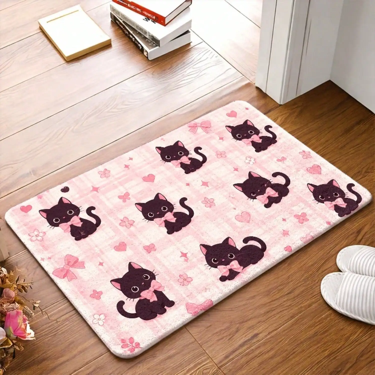 1pc Vintage Red Rose Non-Slip Floor Mat | Flannel Material, Durable &, Machine-Washable, Rubber Backing, Universal Fit, Suitable For Living Room, Bedroom