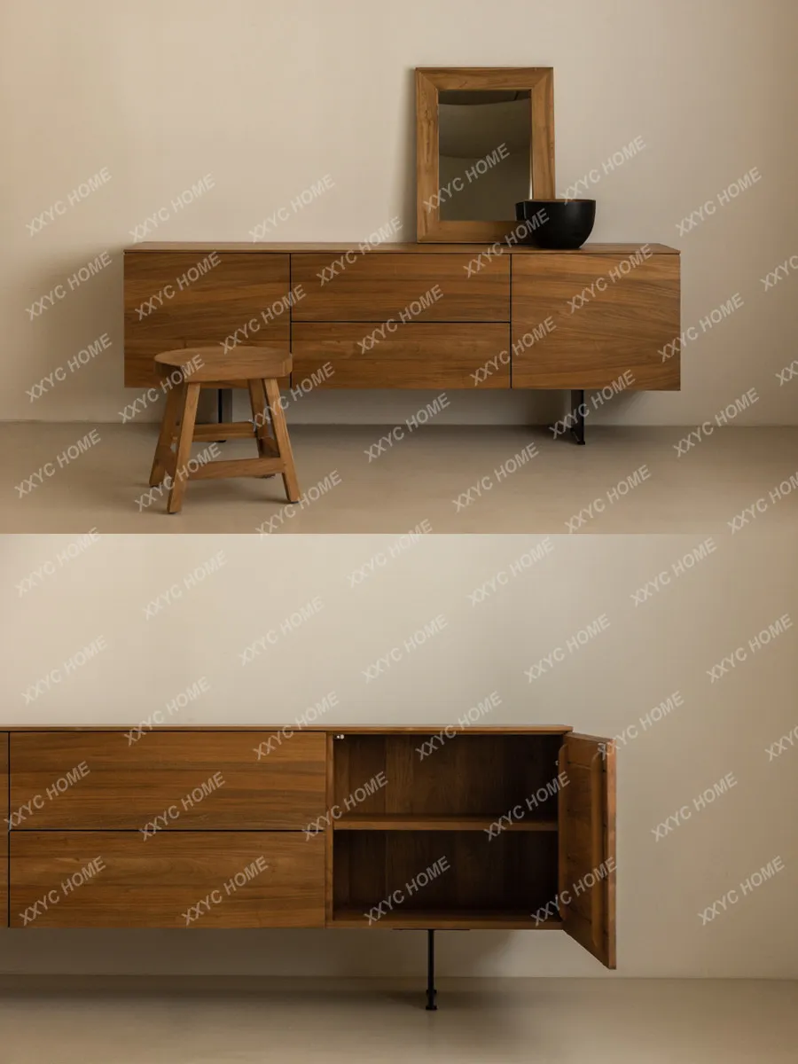 Modern wabi-sandy wind living room solid wood audio-visual cabinet simple household small apartment TV cabinet