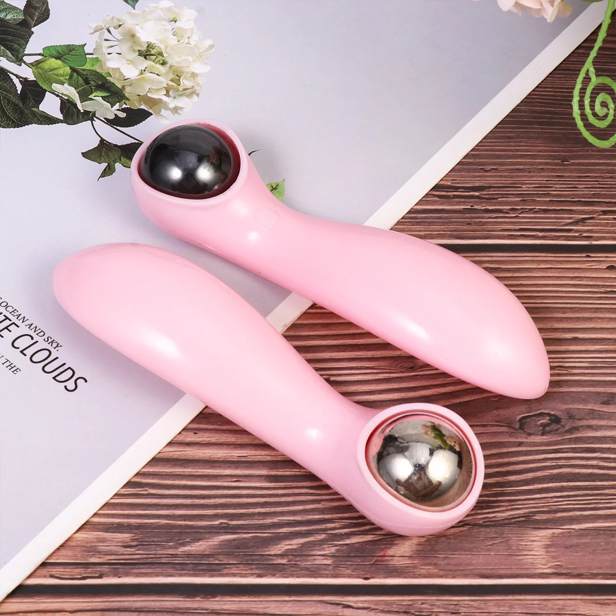 2PCS Face Massage Roller Bead Face Massaging Tool Face for Ladies Girls (Pink, Normal Bead, Magnetic