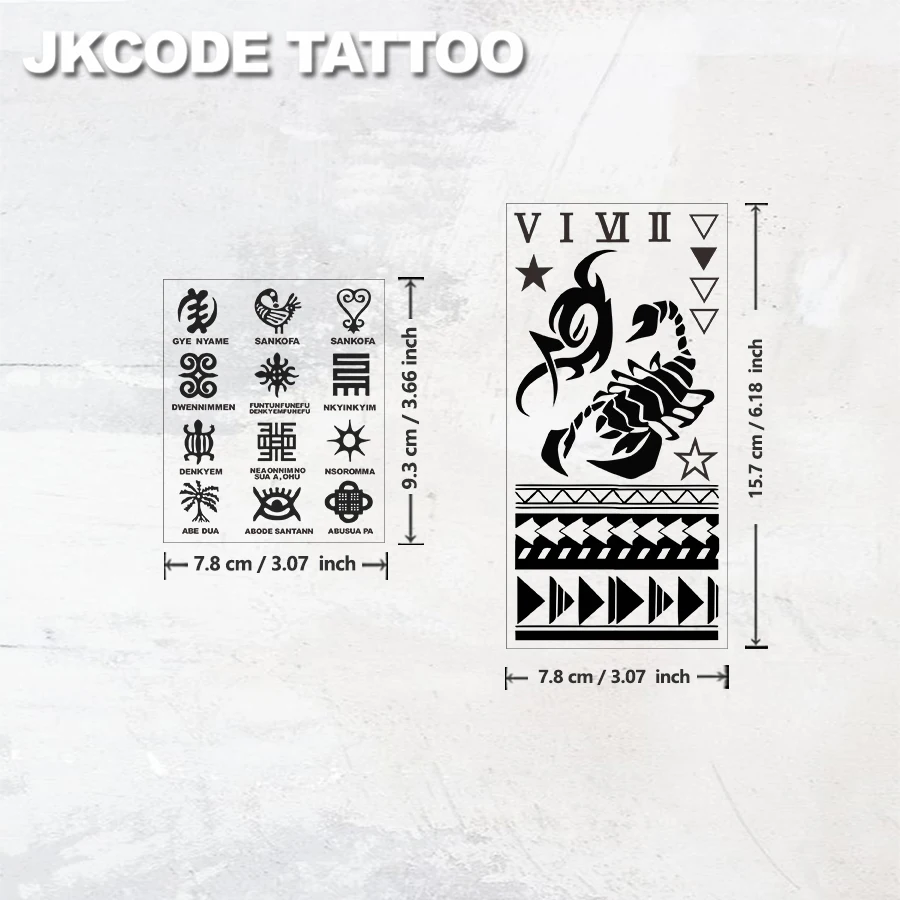 2 個の大型半永久タトゥーステッカー |     部族のトーテム、サソリ、幾何学模様の腕章デザイン |     防水ユニセックスボディアートステッカー、模擬タトゥー、植物テーマ、魔法のパターン、指のタトゥー、1～2週間持続します