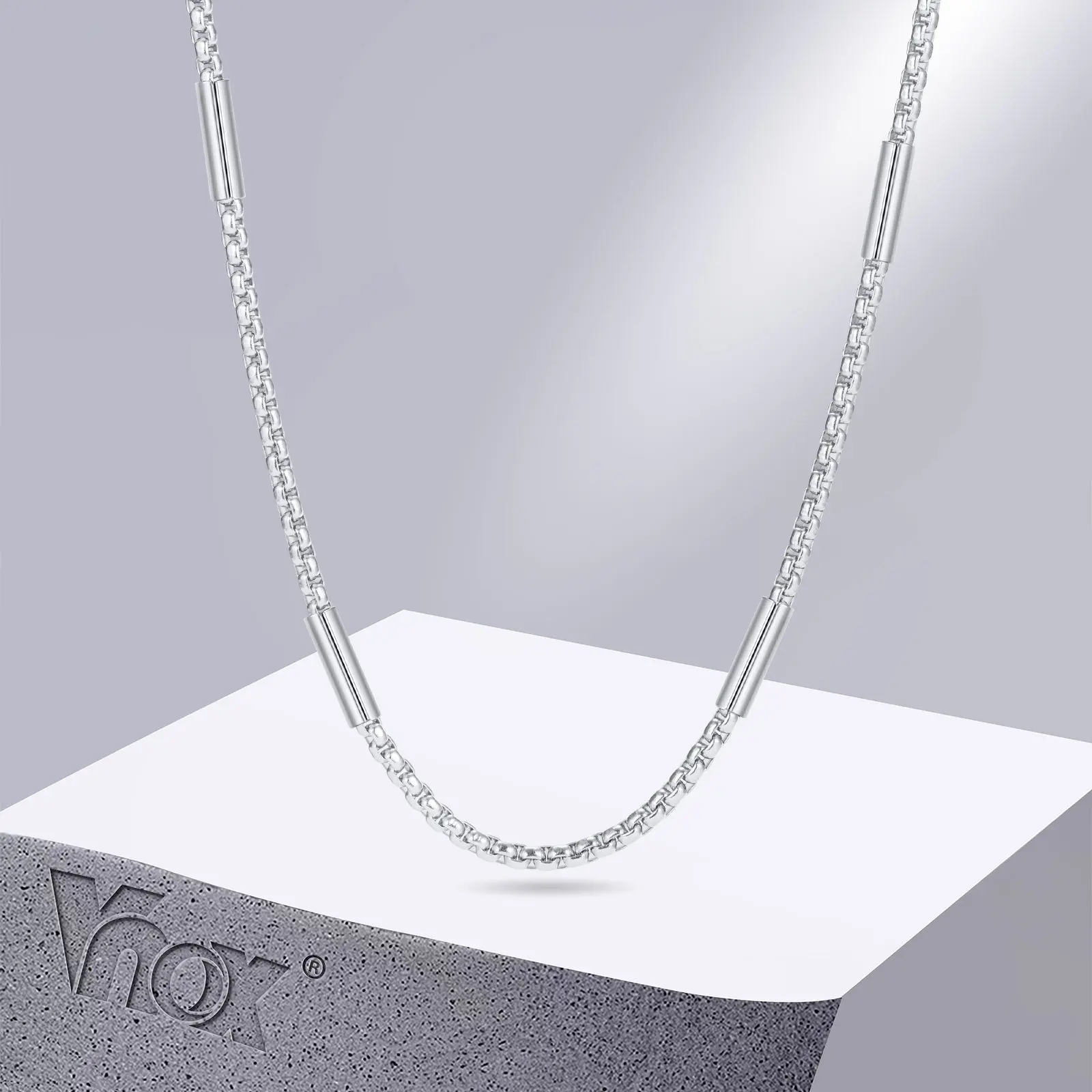 Vnox 2.5mm Box Chain Necklaces for Men Women, Unisex Stainless Steel Never Fade Rolo Chain with Tube, Stylish Choker Collar