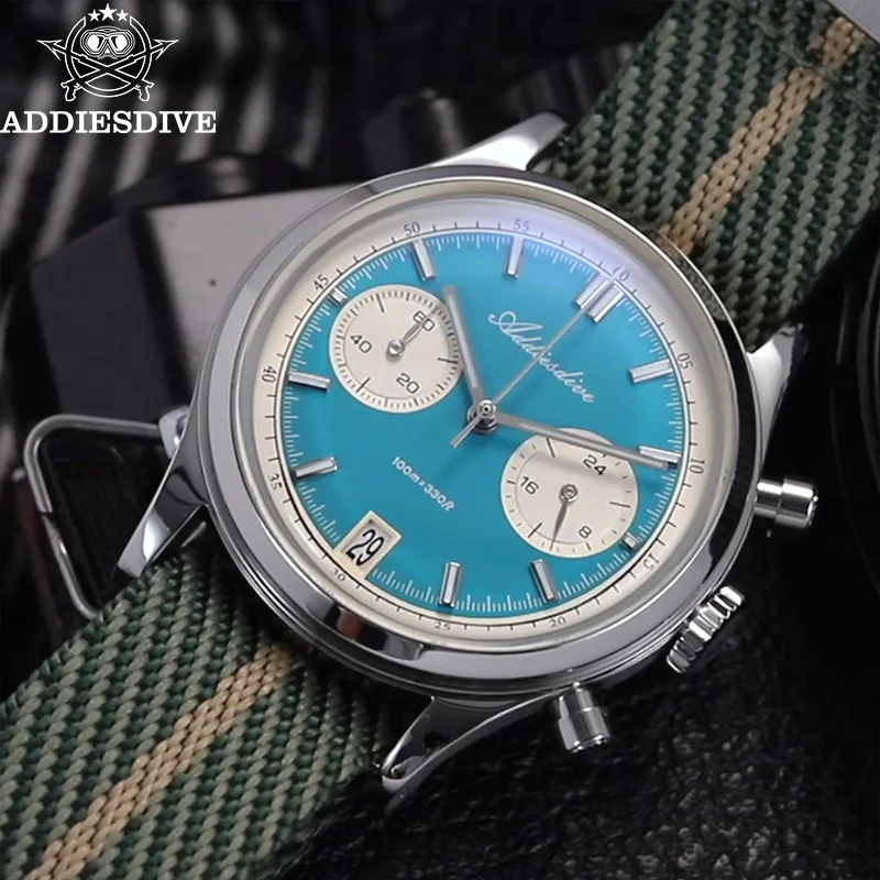 

ADDIESDIVE Hot Sale AD2095 Men's Watch Bubble Mirror Glass VK64 Chronograph Quartz Watches 38mm Luminous Waterproof WristWatch