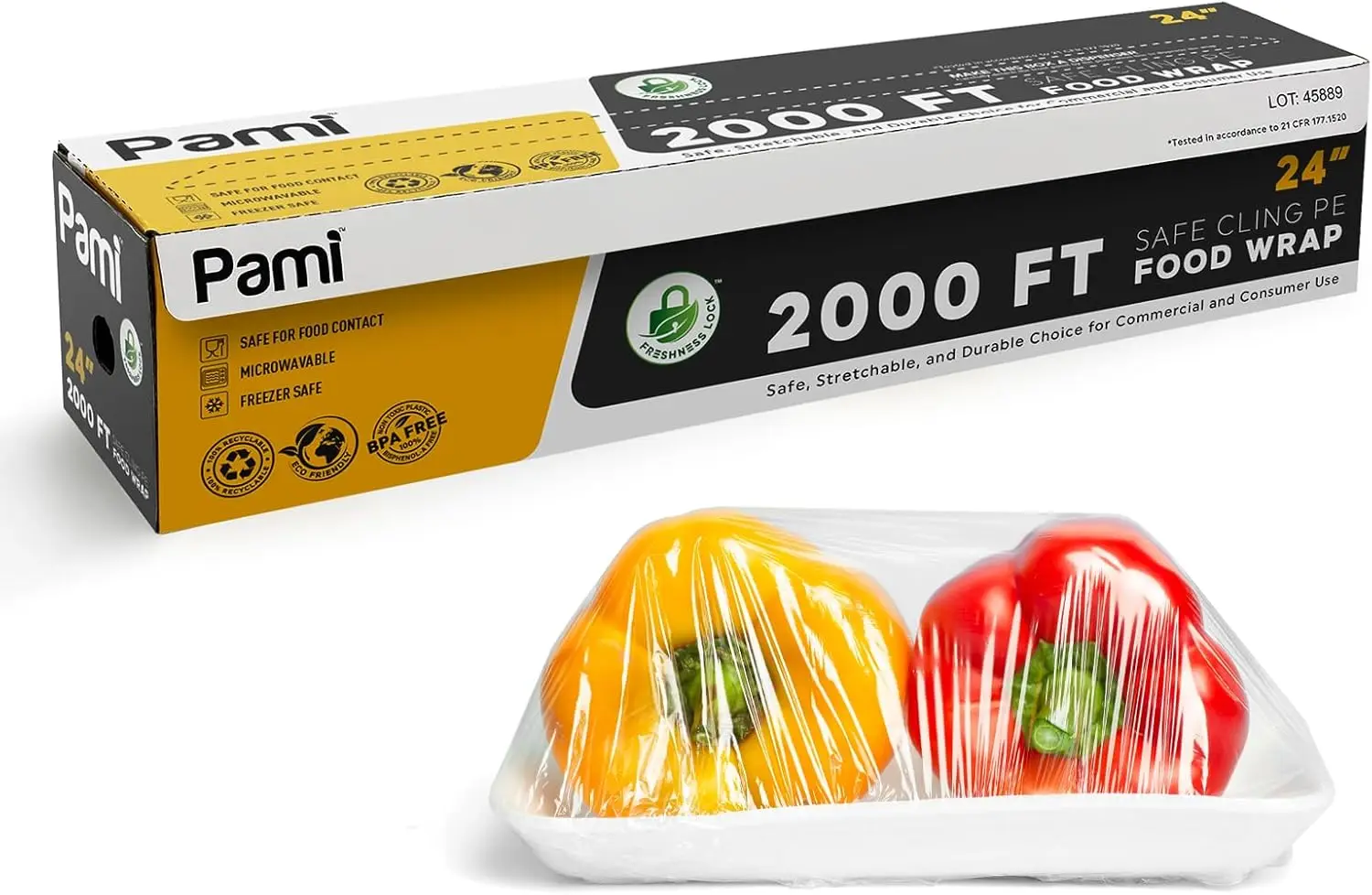 

Прозрачная пищевая пленка 24 дюйма x 2000 футов, коммерческая упаковка для продуктов оптом с диспенсером, без БФА, для микроволновой печи и морозильной камеры