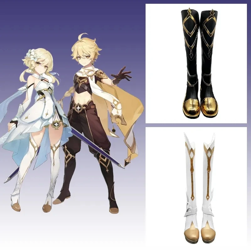 Genshin Impact Cos Reisende-Lumine Schuhe Cosplay maßge schneiderte Accessoires mittelgroße Stiefel Anime