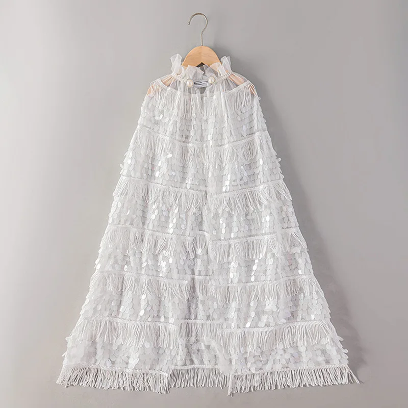 

2025 Halloween New Button Style Flash Sequins Cloak Girls Mermaid Dress Up Capes Christmas Princess Girls Performance Cloak
