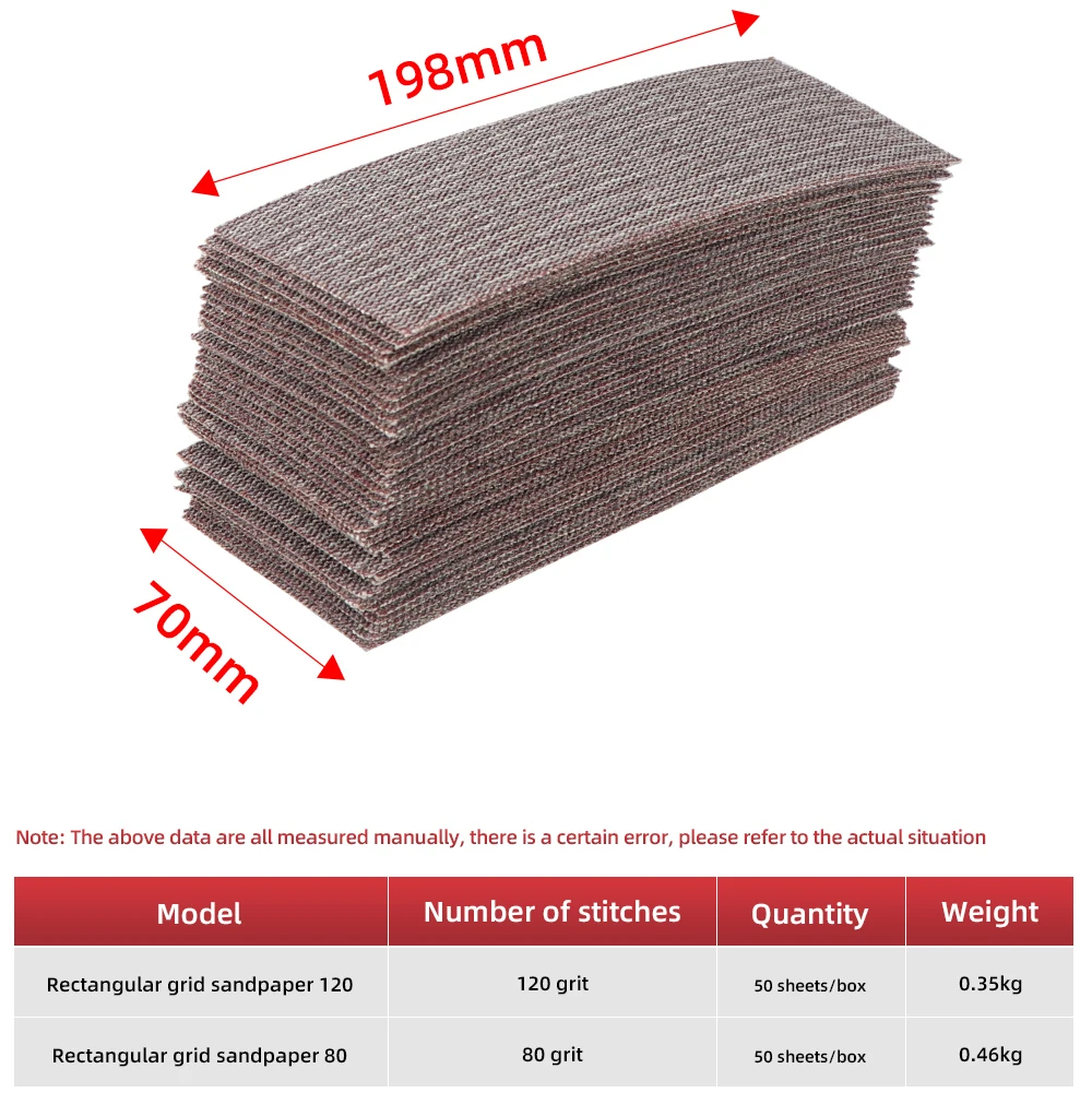 198*70MM Sandpaper Net Mesh Sanding Discs Hook and Loop Dust Free Anti-blocking 80-600 Grit For Wood Dry Sanding Polishing